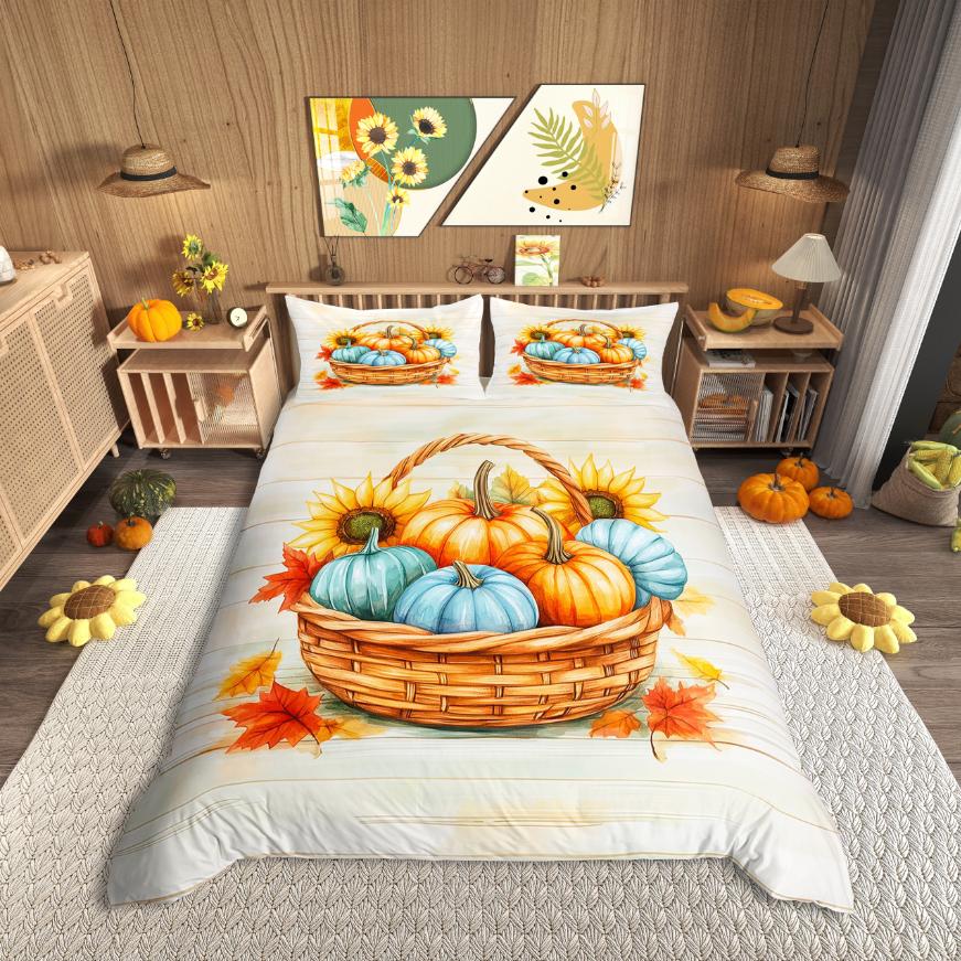 Homewish Happy Fall Duvet Cover SetRustic Pumpkin Maples Bedding SetPet Dogs Bed Set For ChildrenBreathable Home Decor