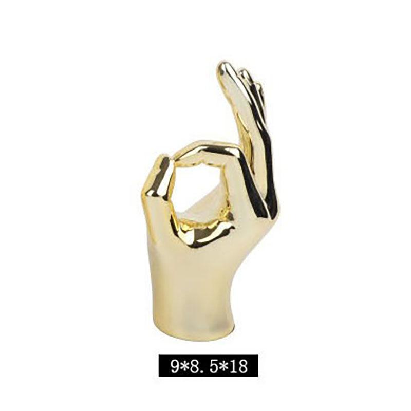 Creative Resin Figurines Silver Gesture OK Finger Hand Sculpture Thumb Ornament  Decorative Figurines Home Decoration
