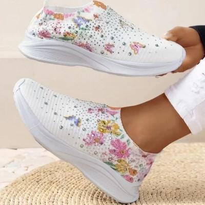 Moda Alta Calidad Talla Grande 43 Zapatos de Mujer Comodidad Transpirable Zapatillas Casuales Zapatos Planos de Moda con Pedrería para Mujer 2024