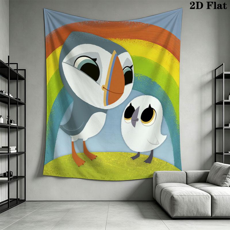 Puffin Rock Joy Wall Hanging Printed Fabric Blanket Decorative Tapestries for Bedroom Living Room Home Decor