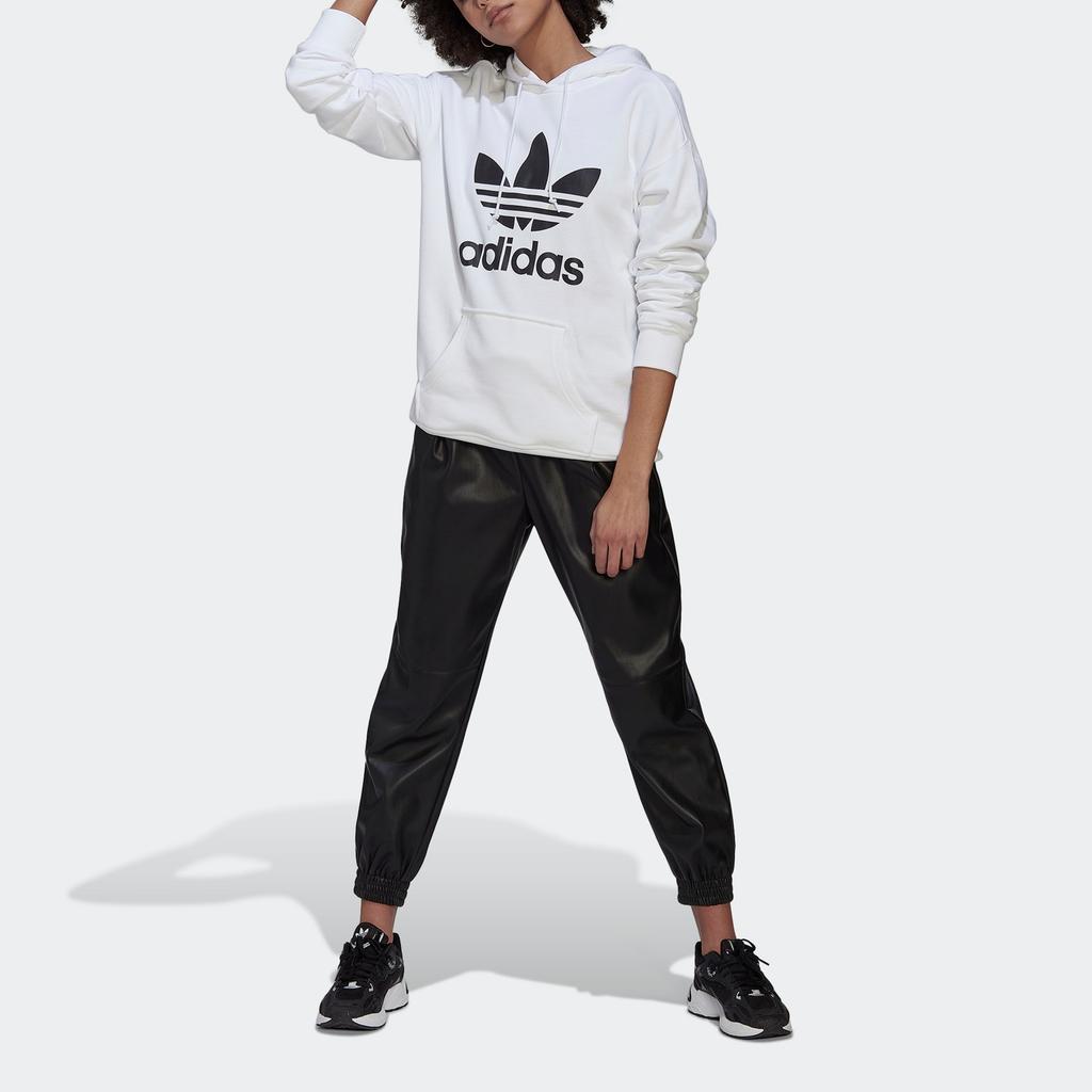 Adidas Originals Trefoil Hoodie Classic Trefoil Print Pullover Long Sleeve Sweatshirt Women Hoodies White HN8329