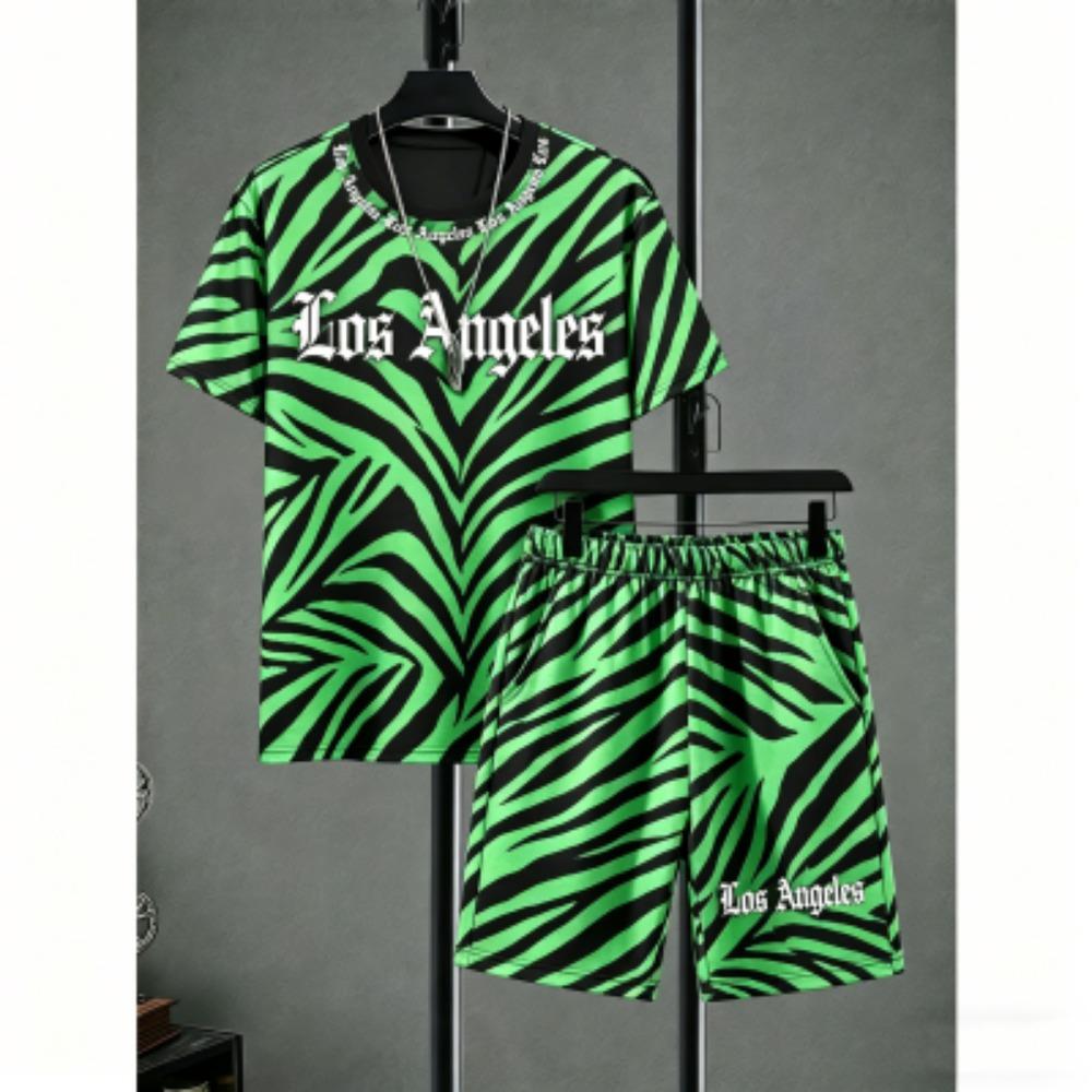 Fashion Men's Set Tiger Zebra Stripe Colorful Printed Men's T-shirt and Shorts 2 Piece Set Summer Casual Outdoor Men's and Women's T-shirt Sets