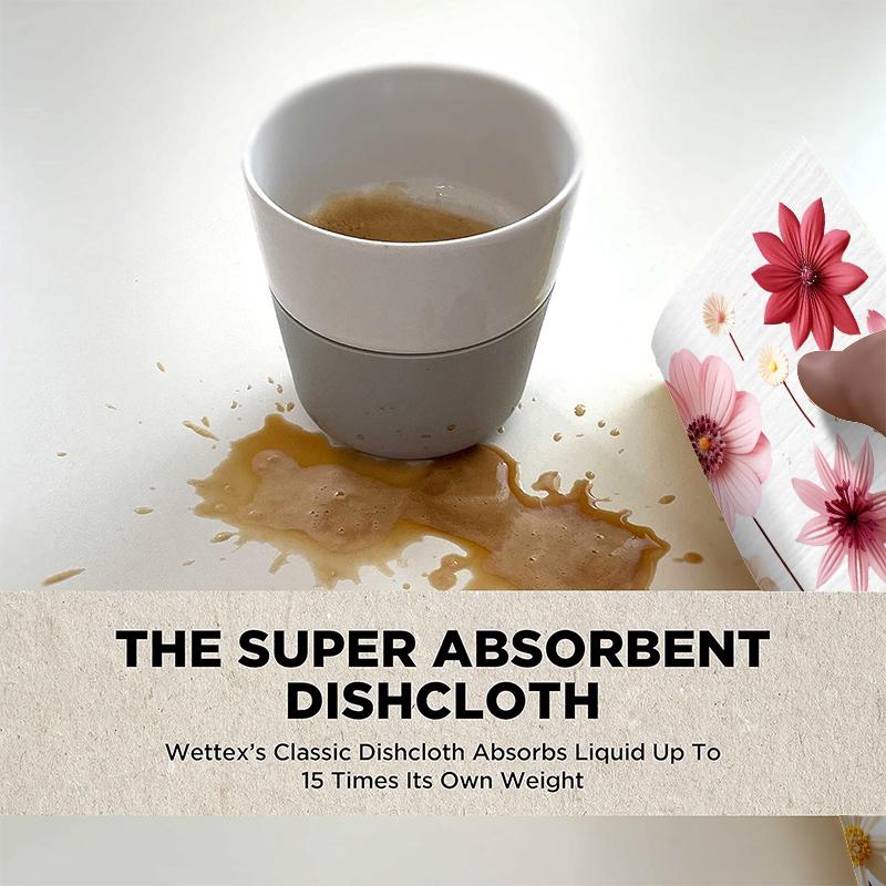 6PCS Red Flowers Print Swedish Dishcloths Eco-Friendly Kitchen Dish Rags Absorbent Dish Towels Reusable Washable Cleaning Cloth