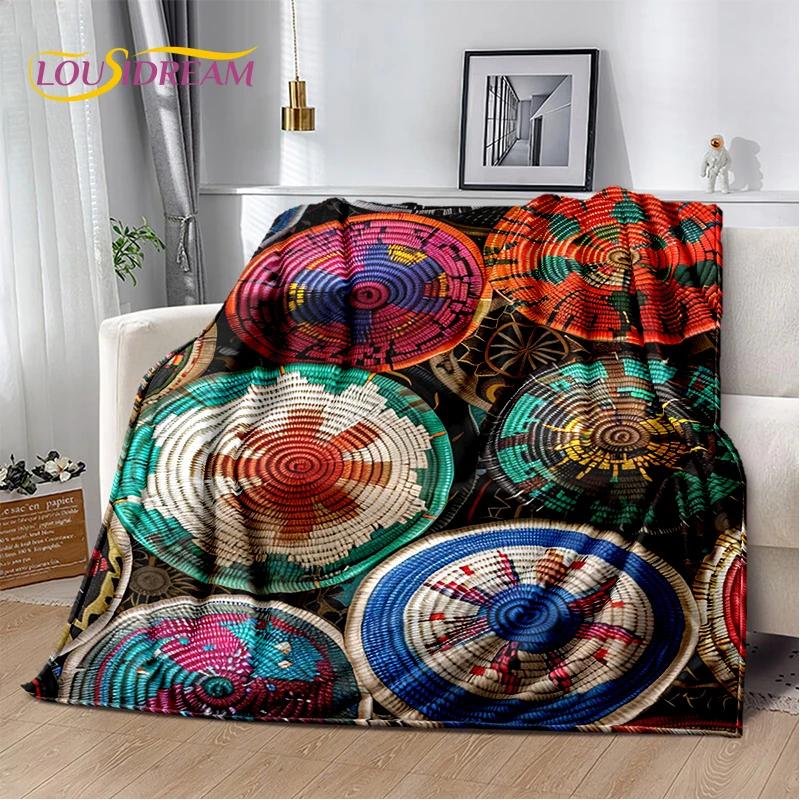 3D Ethiopia Colorful Flower Woven Art Baskets Mandala Soft Plush Blanket,Flannel Throw Blanket for Living Room Bedroom Bed Sofa