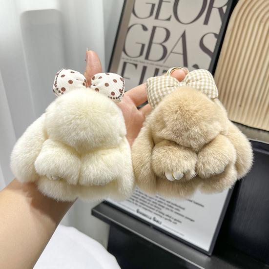 Plush Bowknot Bunny Keychain Fuzzy Faux Fur Rabbit Animal Doll Key Ring Holder DIY Handbag Pendant Backpack Decoration Kids Adults Birthday Gift