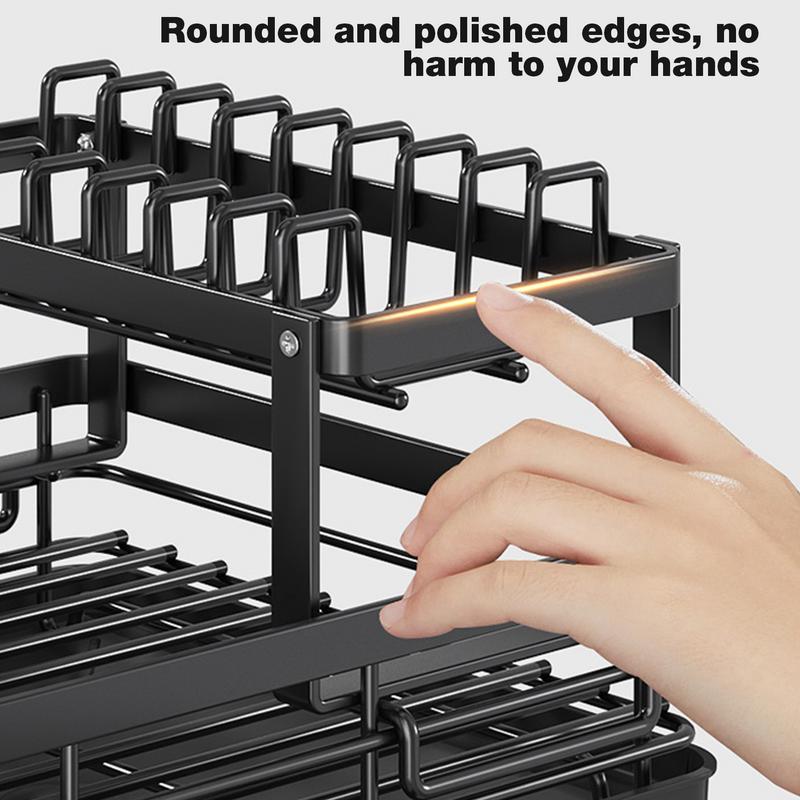 Carbon Steel Dish Drying Rack Kitchen Plates Organizer with Drainboard Over Sink Countertop Cutlery Storage Holder Supplies