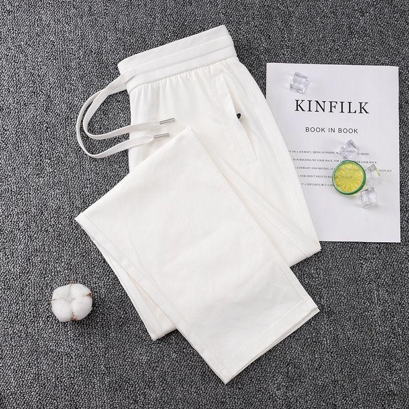 High-End Pure Cotton Spring & Fall Thin Sweatpants Heavy Weight Straight-Leg Pants Women's Pants Sports Pants Loose Casual Pants Zipper Light Pink