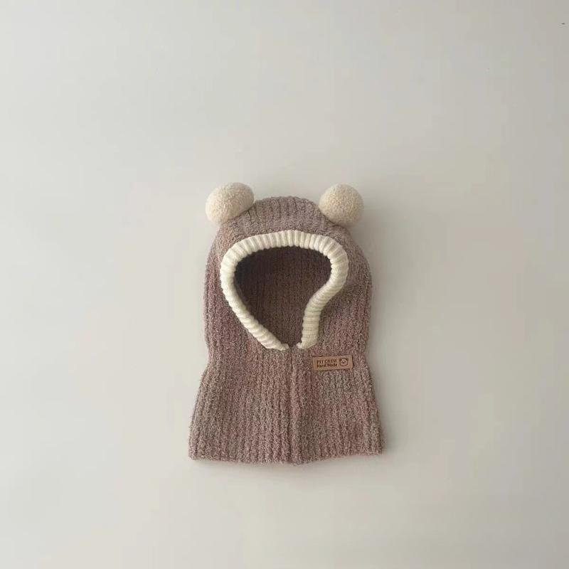 Baby Cute Windproof Ear Protection Balaclava Hat Winter Warm One Piece Scarf Cap Thickened Knitted Hooded Caps Kids Beanies