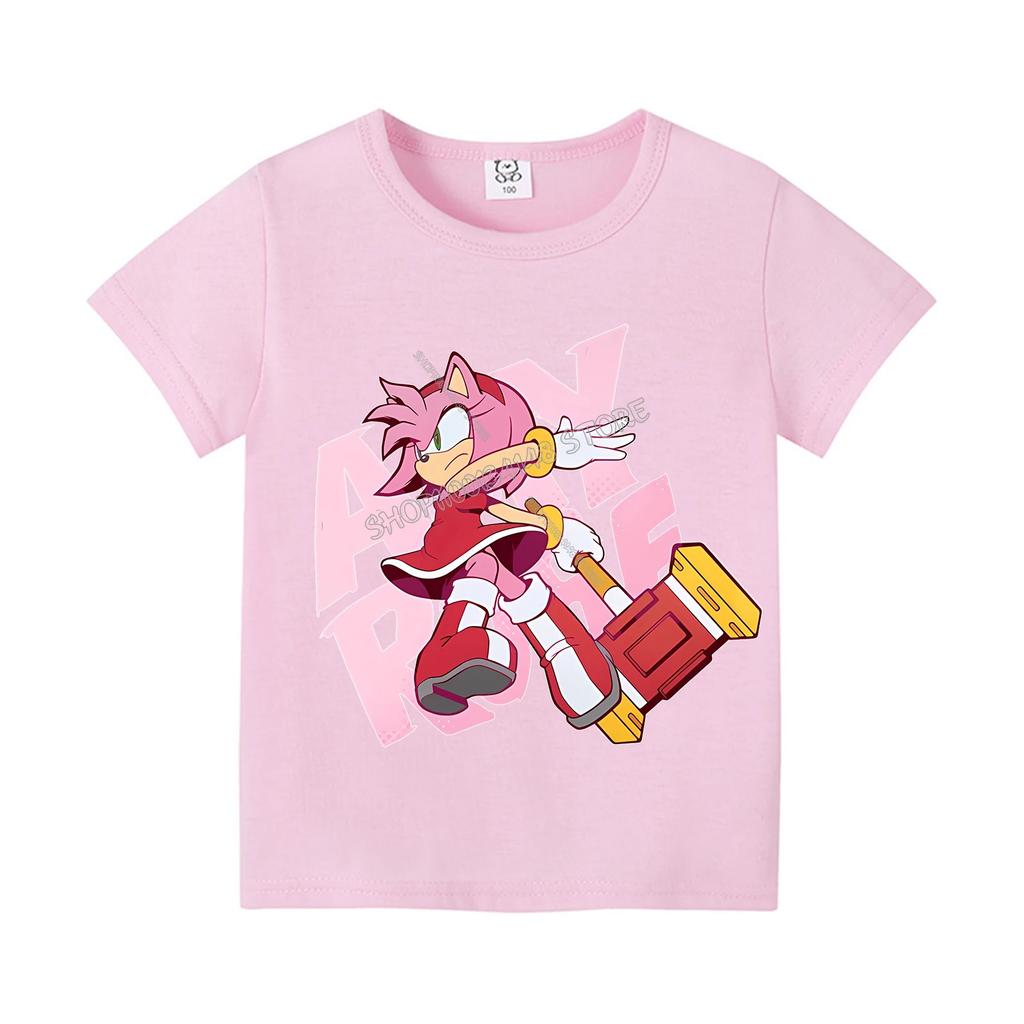 Sonics Cartoon T-shirt for Children Round Collar Clothing Kids Anime Partern Short Sleeve Clothes Fashion Sunmer Tee Top Gift