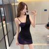 Celebrity mesh yarn single shoulder suspender dress women's summer temperament senior sexy royal sister sequined hip skirt