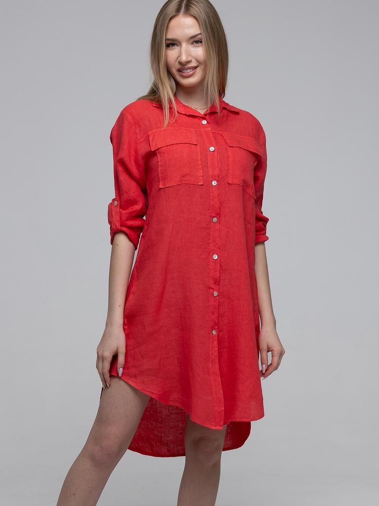 WOMEN' LINEN SHIRT DRESS WITH POCKETS