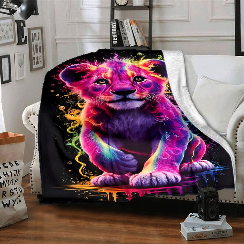 1pc Colorful Lion Blanket, Lightweight Flannel Fleece with Digital Printing, Soft Warm for Sofa, Travel, Camping, Office, Couch, Chair, and Bed, All-S