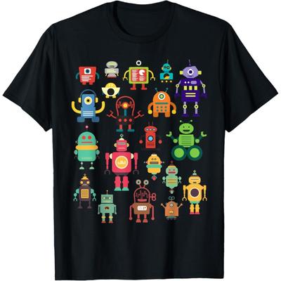 Cute Retro Colorful Robot Collection T-shirt T-Shirt(7)