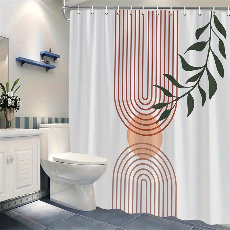 1 Peach Sphere And Leaf Pattern Shower Curtain With Hooks, Machine Washable, Polyester Fabric, Suitable For Modern Bathrooms