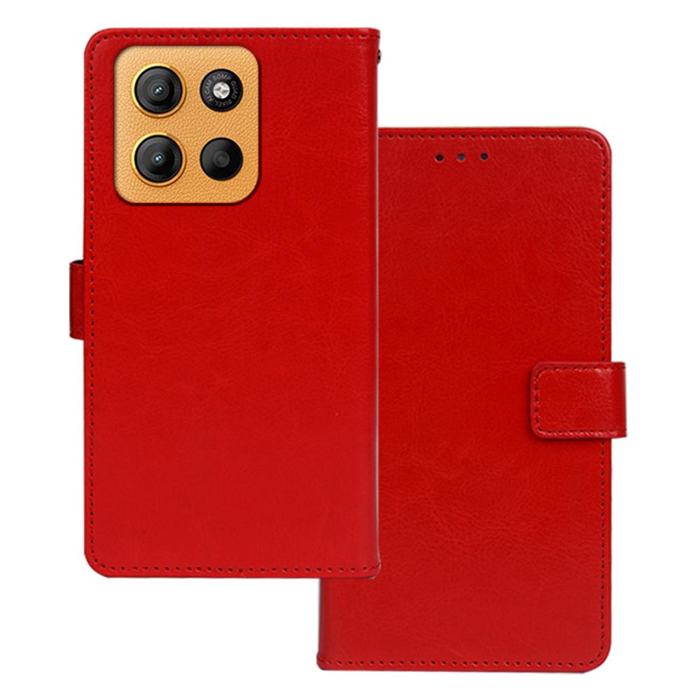 

For Motorola Moto G15 4G Case Wallet Leather Phone Cover Crazy Horse Texture Red