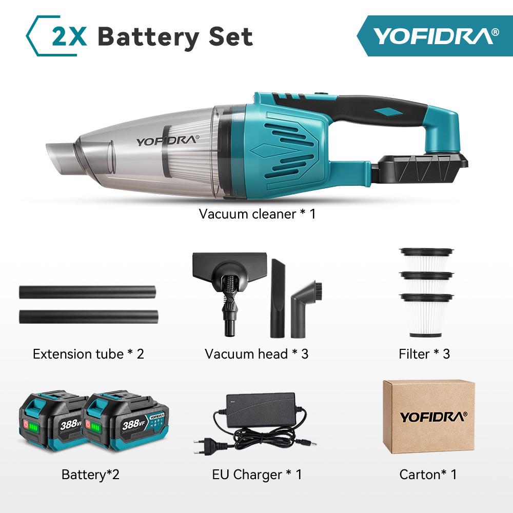 

YOFIDRA 1500 Вт Электрический Аккумуляторный Пылесос Портативный Перезаряжаемый Бытовой Инструмент для Уборки Питание от Аккумулятора Makita 18 В 2xBattety-EU Plug