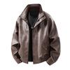 Mens Pu Leather Jacket Stand Collar Loose Retro Motorcycle Casual Outerwear