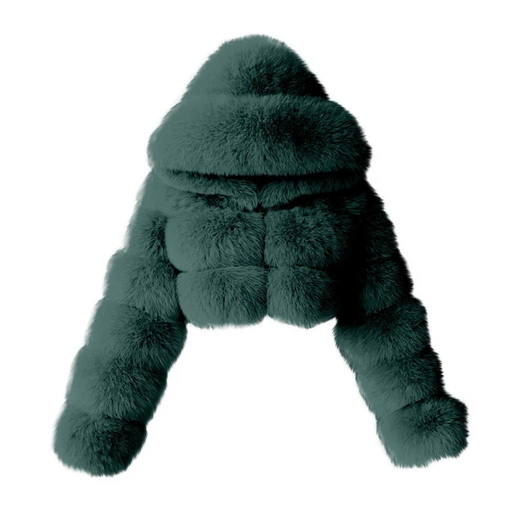 Kurtka damska modna, jednokolorowa, z długim rękawem i kapturem, pluszowa