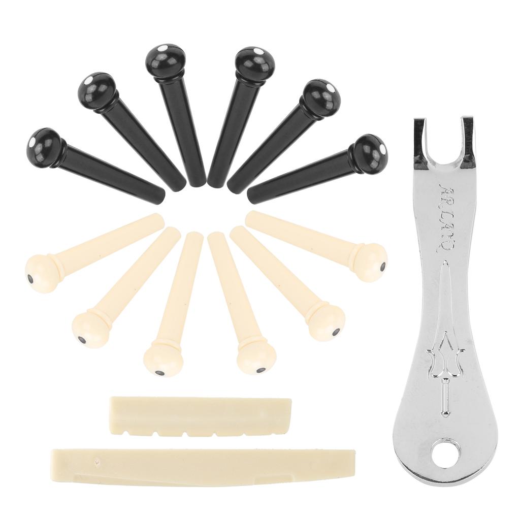 12Pcs Acoustic Guitar Bridge Pin Set Folk String Peg Kit Accessory with Saddle Nut Puller