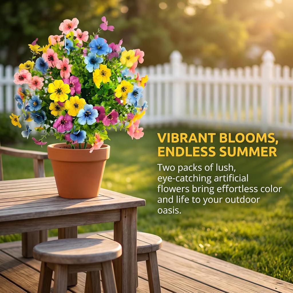Outdoor Artificial Flowers with Ground Stakes Artificial Petunias Lifelike Decorative Flowers for Garden Yard Planter and Porch