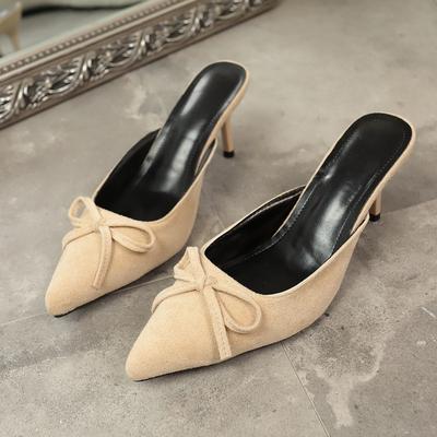 2025 New Designer Summer Butterfly-knot Women Slippers Shoes Fashion Pointed Toe Design Style High Heel Slides Shoes