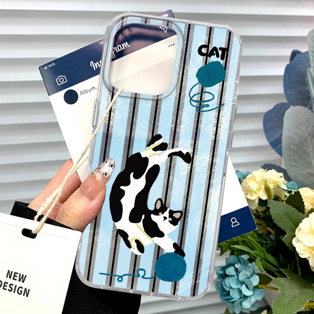Milk White Line Cat Pattern Cartoon Phone Case For Xiaomi 14T 13T 11 Lite NE Poco X5 M6 X6 X7 X3 Pro NFC C65 C61 M5S Back Cover
