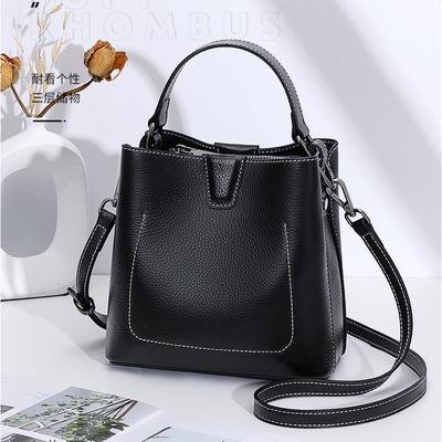 New Trendy and Fashionable Large Capacity Real Cowhide Shoulder Bag for Women with Earth Exquisite Versatile Crossbody Bag Bucket Bag
