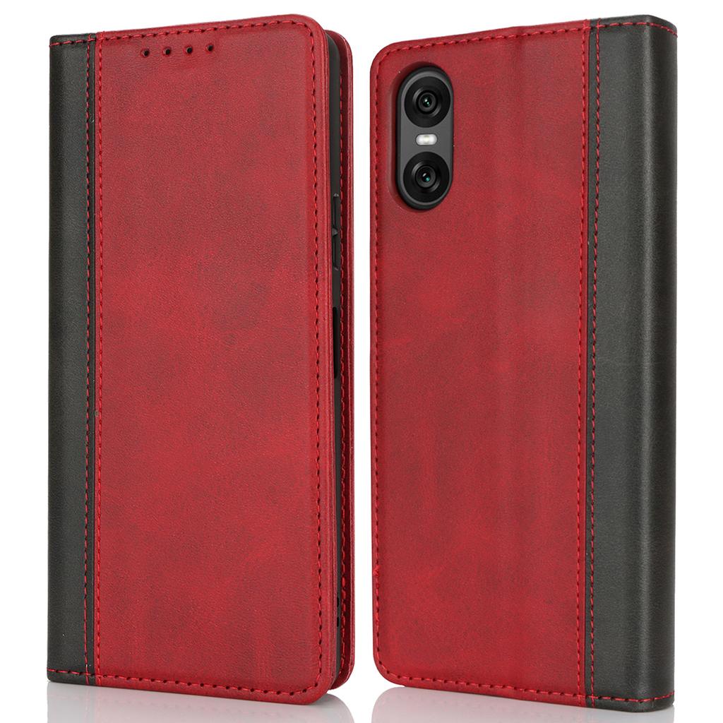 For Sony Xperia 10 VI Case Calf Texture 3 Card Slots Color Splicing Leather Phone Cover