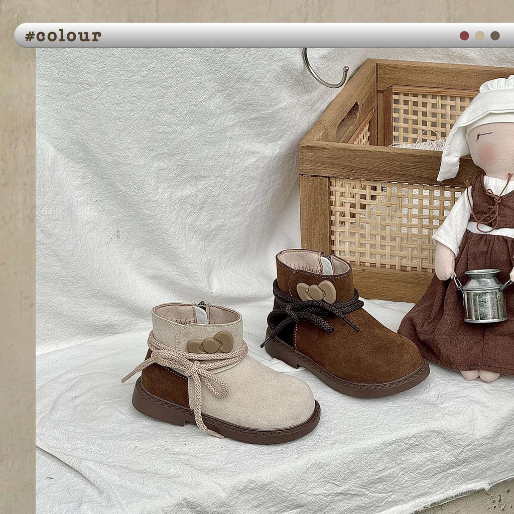 XSHX children's retro Chelsea short boots side zipper autumn and winter new Wenzhou classmates girls bow wide spread toe