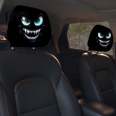 Decorative Auto Headrest Sleeves Car Cover, Funny Horror Cartoon Print, Stretchy Seat Accessories Protector, Interior Decoration for Cars SUVs