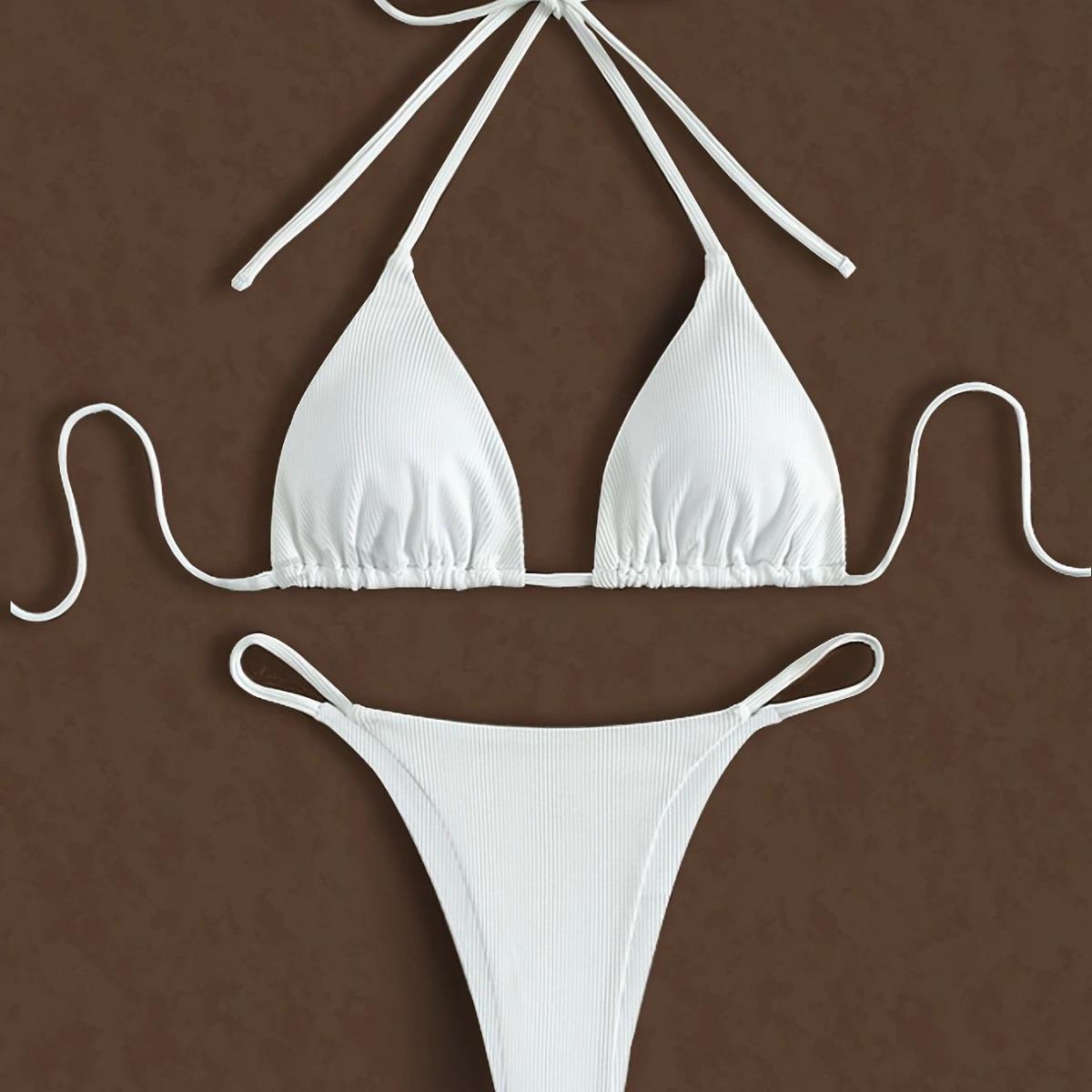 

2024 Sexy Backless White Strappy Bikini for Women L бажання кольору/Чистий