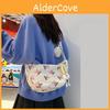 Cute Bear Print Cotton Shoulder Bag For Daily Use With Zipper Closure And Mobile Pocket
