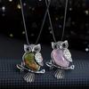 Natural Crystal Owl Healing Crystal Stone Pendant NecklaceWomen's Natural Amethyst Rose Quartz Gem