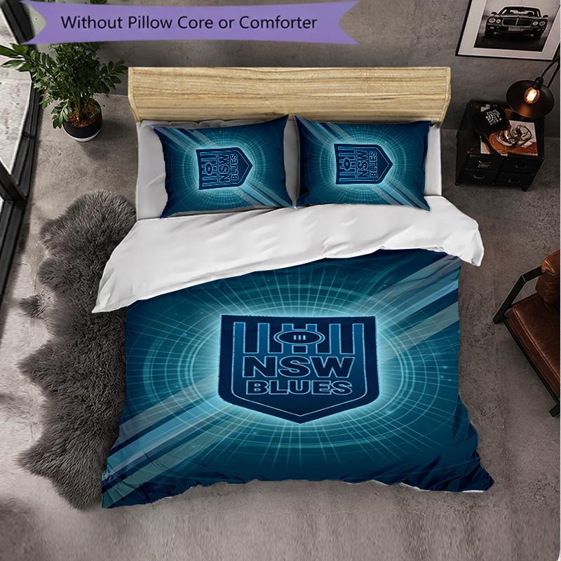 NSW Blues Pattern Microfiber 3Pcs Bedding Set Decor Duvet Cover Set For Bedroom Home Use