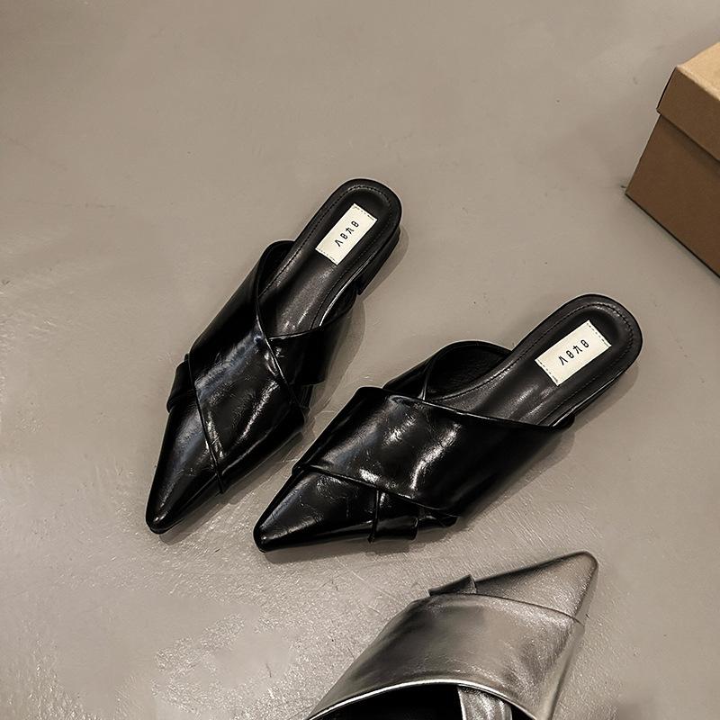 Fashion French Style Silver Headed Half Slippers for Women's 2024 New Summer Mary Jane Cool Slippers Women Sandals