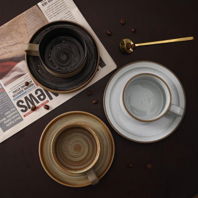 Creative Handmade Coarse Pottery Coffee Cup And Saucer Set Cup And Saucer Retro Water Cup Ceramic Cup Breakfast Cup Household Water Cup