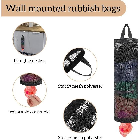 4 Pcs Plastic Bag Holder Hanging Storage Bags Recycling Mesh Bags Foldable Garbage Dispenser Organizer Breathable Washable Storage Trash Bag for