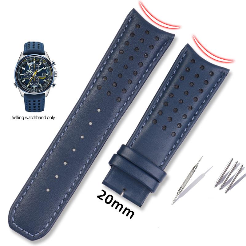 Echtes Leder+ Silikonkautschuk Uhrenarmband für Citizen Blue Angel AT8020 Sky Eagle JY8078 8035 Armband 22mm 23mm Schwarz