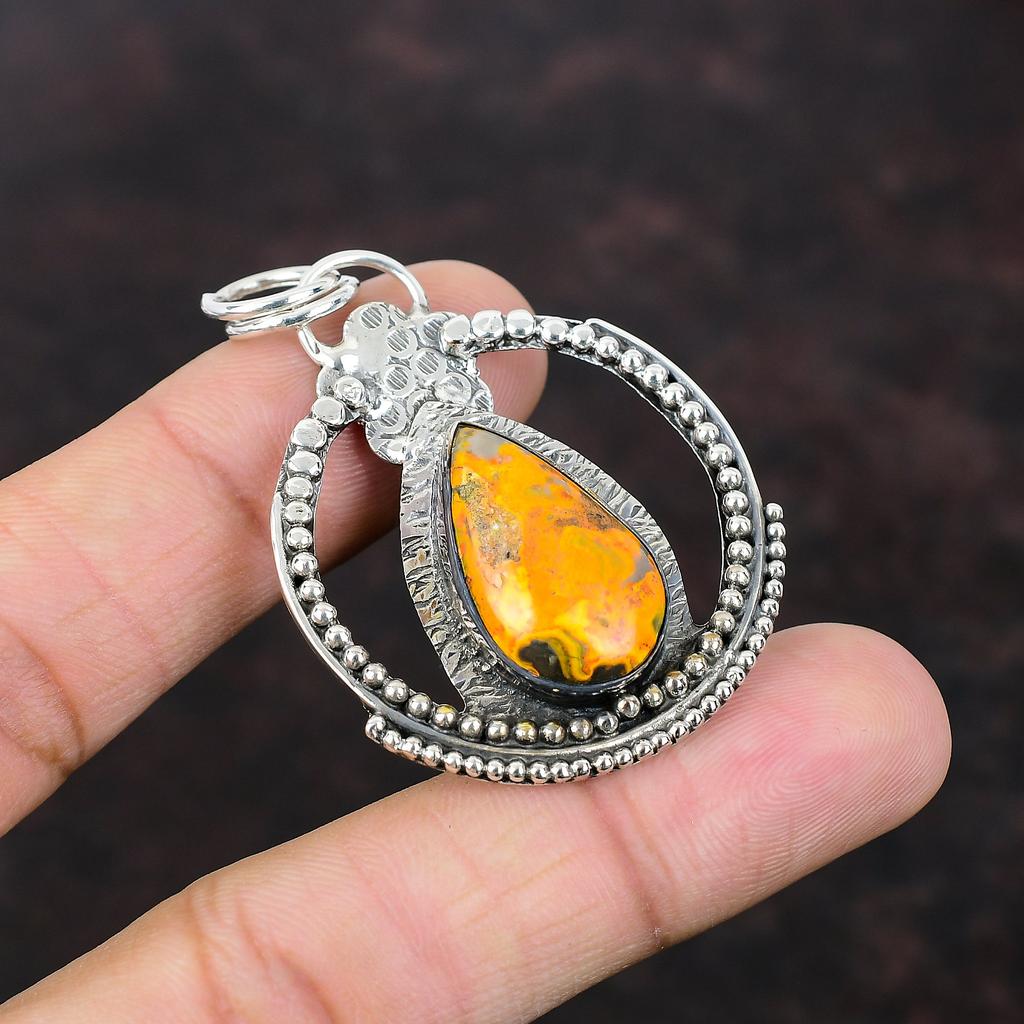 Bumble Bee Jasper Pendant Dainty Jewelry 925 Sterling Silver Pendant High Quality Gemstone Handmade Jewelry Gift For Mother Designer Jewelry