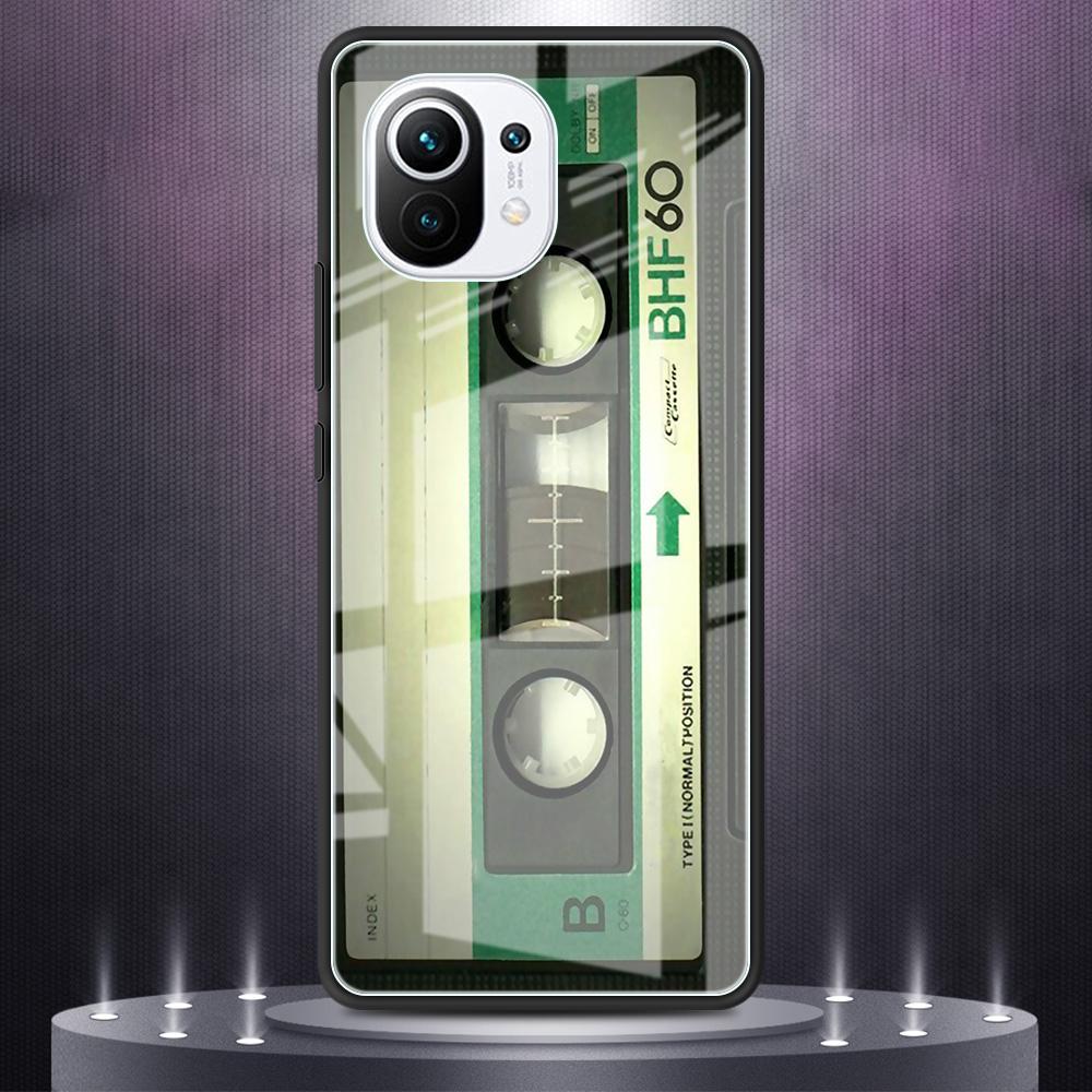 Glas-Telefonhülle für Xiaomi Mi Poco X3 NFC 11 Lite 10T Pro 9T Note 10 10TLite M3 CC9 Luxus-Cover Retro-Kassettenband