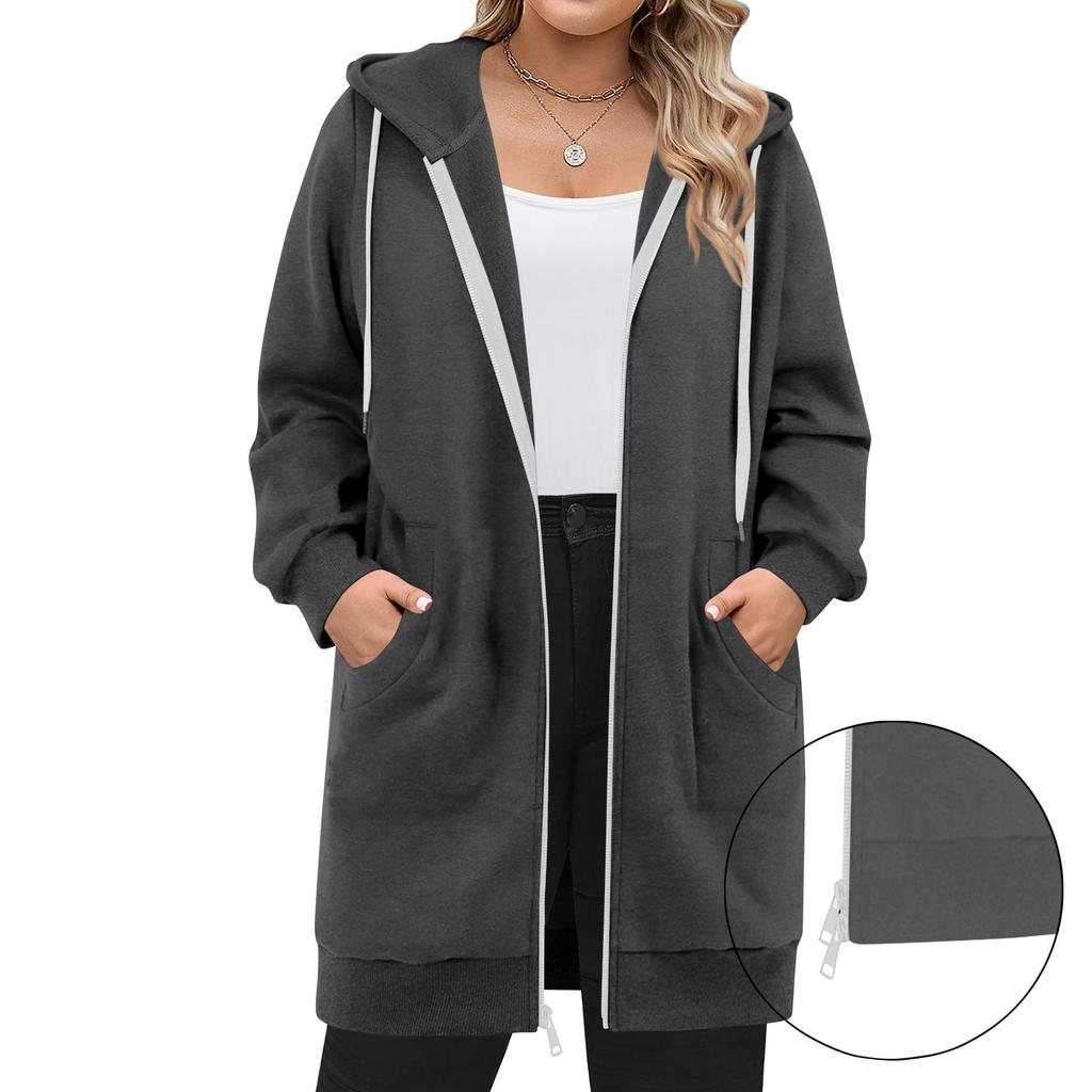 Women's Zip Up Hoodies Long Sleeve Long Tunic Sweatshirts Oversized Fleece Casual  Fall Jacket Coat With Pocket