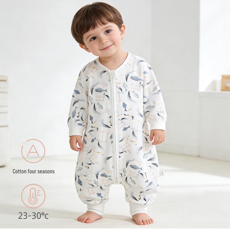 Four Seasons Pure Cotton Baby Sleeping Bag with Zipper - Anti-kick Design for Air-Conditioned Rooms