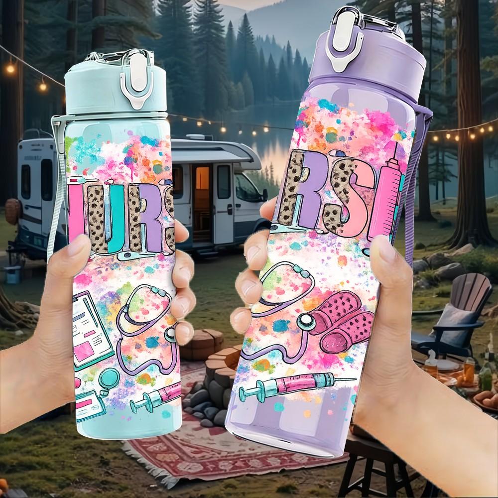 1PC Tribe Girl Retro Pop Art Print 750ml Color Plastic Sports Water Bottle Leakproof Flip Straw Lid Suitable for Sports Office Home Use