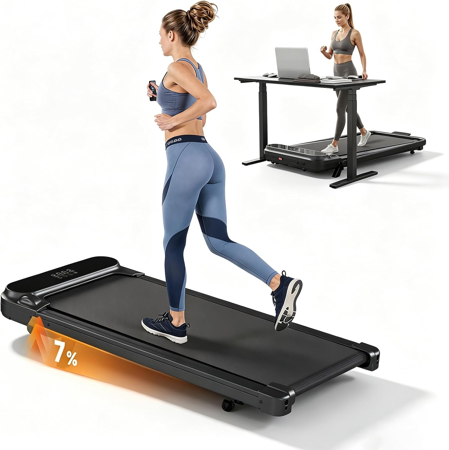 YODOLLA Klappbares Laufband für Zuhause, leises Walking Pad mit Steigung schwarz