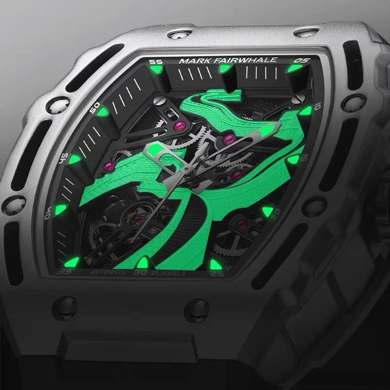 FAIRWHALE 6870 Automatisk Mekanisk Klocka För Män 3D Kinesiska Muren Urskiva Sport Vattentät Tonneau Herrklocka Reloj Hombre