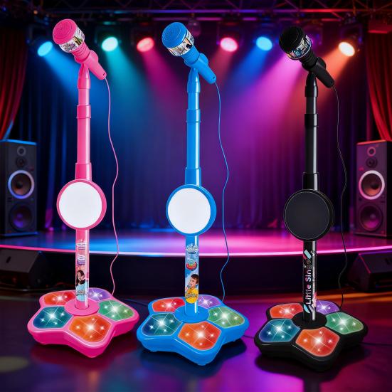 Kids Microphone Toy with Stand Toddlers Boys Girls Battery Powered Karaoke Machine with LED Light Music Children Standing Mic Singing Musical Toy
