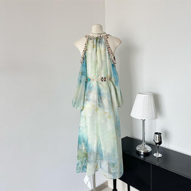 Delighted My Altay Hand-Sewn Light Apricot Bohemian Tea-Length Maxi Dress