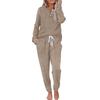 Set Loungewear da Donna a Maniche Lunghe con Scollo a V e Pantaloni con Coulisse, Colore Marrone Chiaro