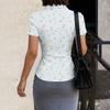 Damen Kurzarm Hemdbluse Slim Fit Knopfleiste Sommer Leichtes Bedrucktes Oberteil für Büro und Freizeit