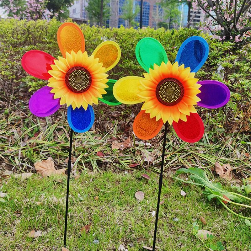 PVC Sunflower Windmill Pinwheel Colourful Sequins Foldable Windmill Carry Camping Picnic Home Garden Decoration